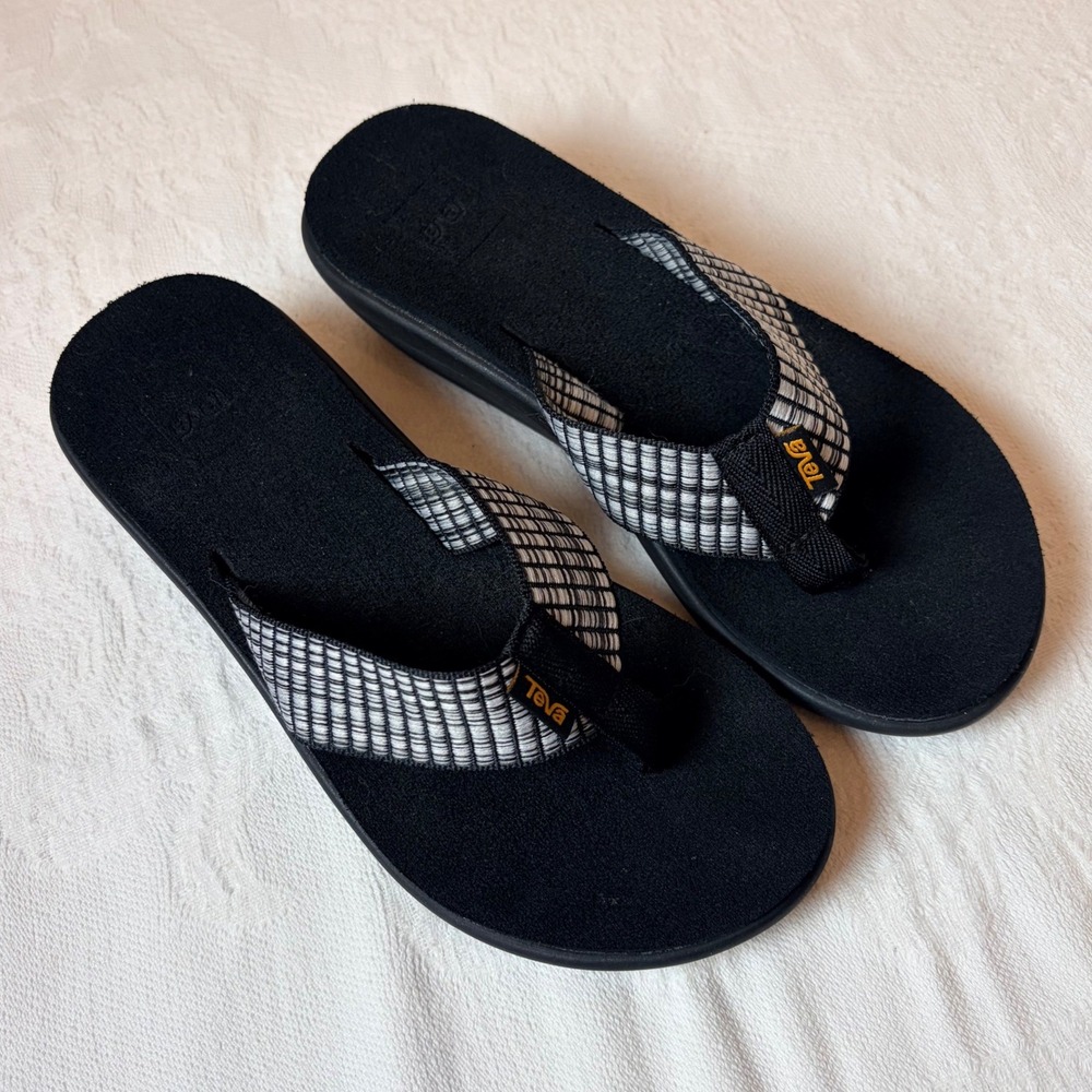 Teva Womens 7 Voya Wedge Flip Flops Sandals Beach Thong Black 1019043 Comfort